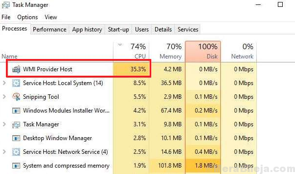 Beheben der hohen CPU -Verwendung durch den WMI -Anbieter -Host (WMIPRVSE.exe) auf Windows 10 PC