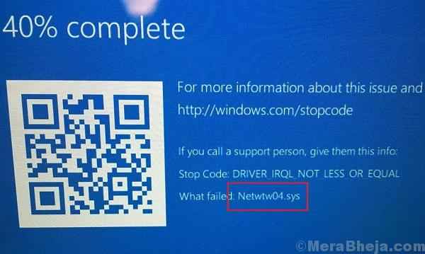 Perbaiki netwtw04.Layar Sys Blue di Windows 10