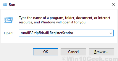 Perbaiki opsi restore terkompresi (zip) folder di 'kirim ke' di windows 10