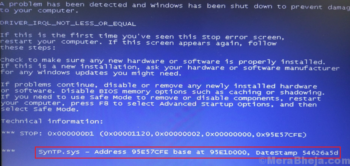 Napraw synTP.SYS BLUE ECORE Błąd śmierci w systemie Windows 10