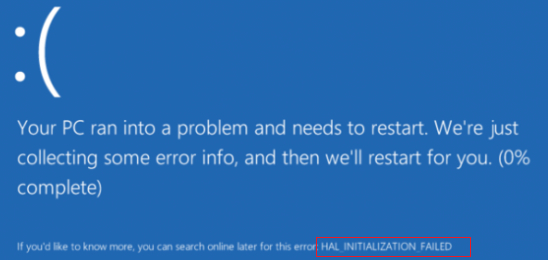 Corrige el error de inicialización de HAL de Windows 10 fallado