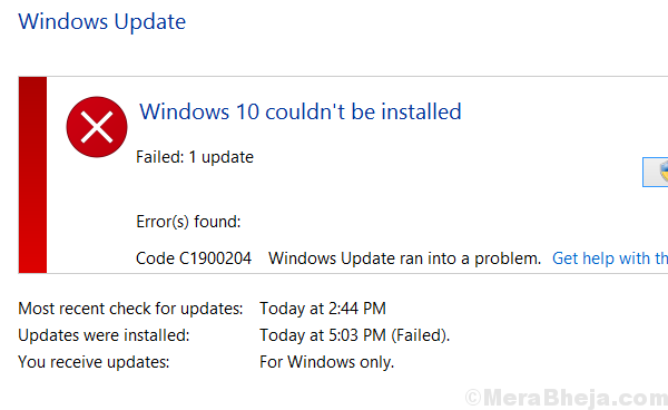 Korrigieren Sie den Windows -Update -Fehler 0xC1900204 in Windows 10