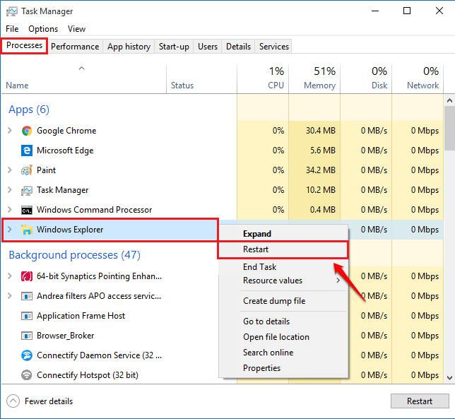 Correction - Éléments sélectionnés ne modifiant pas la couleur dans l'explorateur de fichiers Windows 10