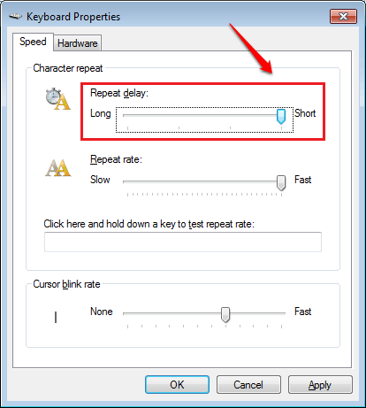 So ändern Sie die Tastatur Wiederholungsrate und Wiederholung der Verzögerung in Windows 10/11