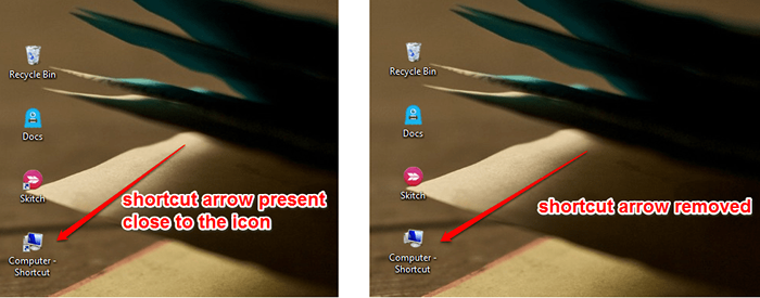 Cara menghapus panah pintas dari ikon pintasan di windows 10