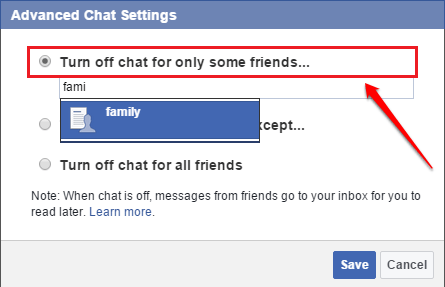 Bagaimana cara mematikan obrolan untuk beberapa teman atau keluarga tertentu di Facebook