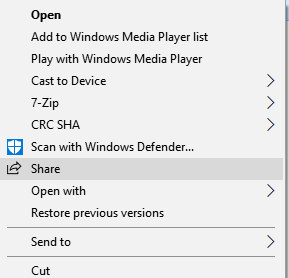 Remova a opção de compartilhamento do menu de contexto de clique com o botão direito do lado do Windows 10