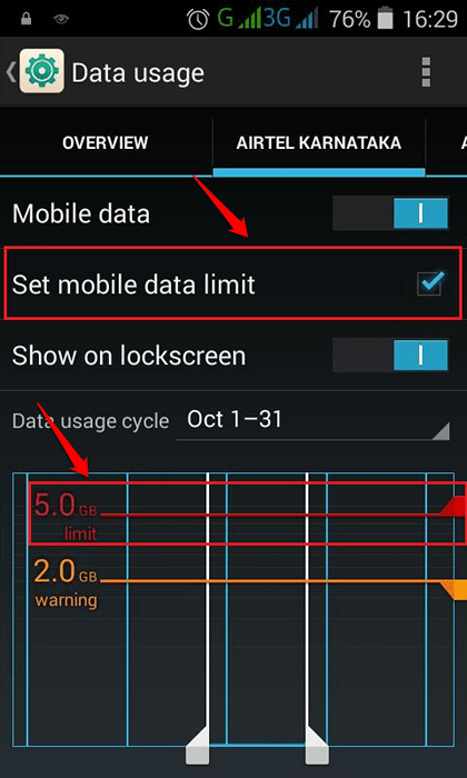 Ustaw limit odcięcia na automatyczne zatrzymanie danych mobilnych Twój telefon z Androidem