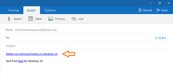 Agregue enlaces y archivos adjuntos que se puedan hacer clic en la aplicación Windows 10 Mail
