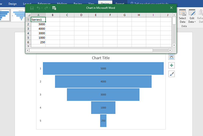 Utwórz wykres lejkowy w programie Excel, PowerPoint i Word 2016