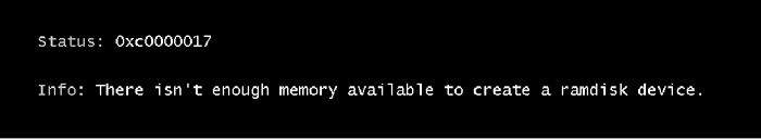 Fijado! 0xc0000017 ocurrencia de error durante la instalación de Windows 10