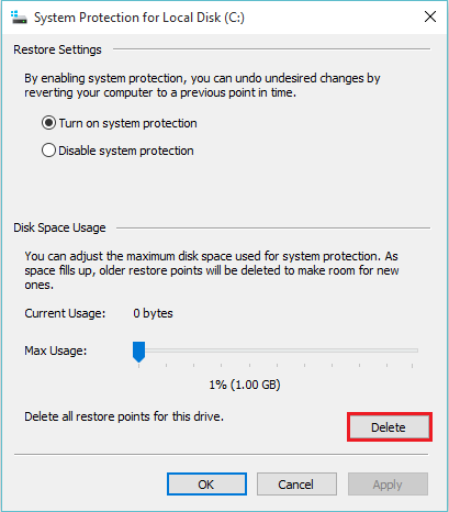 So erstellen oder löschen Sie die Wiederherstellungspunkt eines Laufwerks in Windows 10