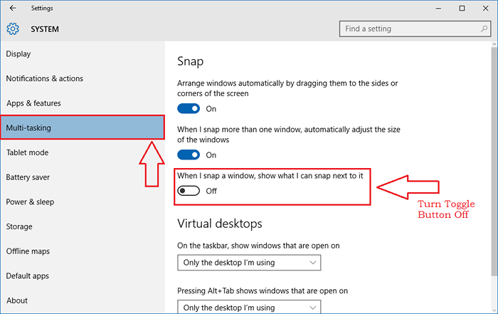 Cómo deshabilitar las sugerencias SNAP en Windows 10