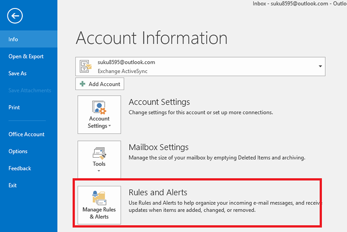 Cómo importar o exportar reglas en Outlook 16