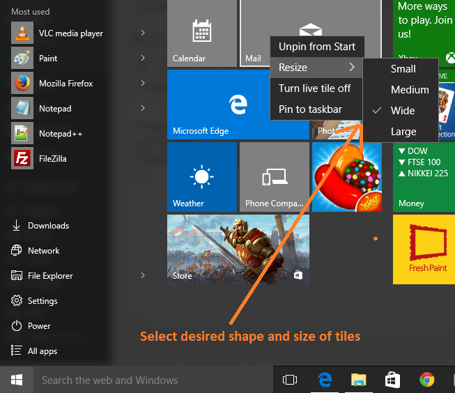 Como redimensionar os azulejos no menu Iniciar do Windows 10