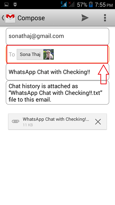 Comment envoyer une conversation entière WhatsApp à l'ID de messagerie de quelqu'un