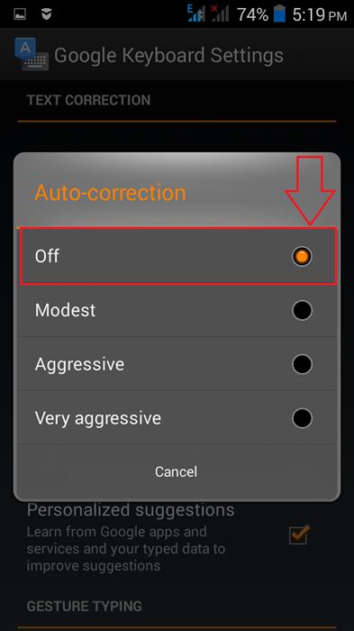 Cómo desactivar la función de corrección automática en Android