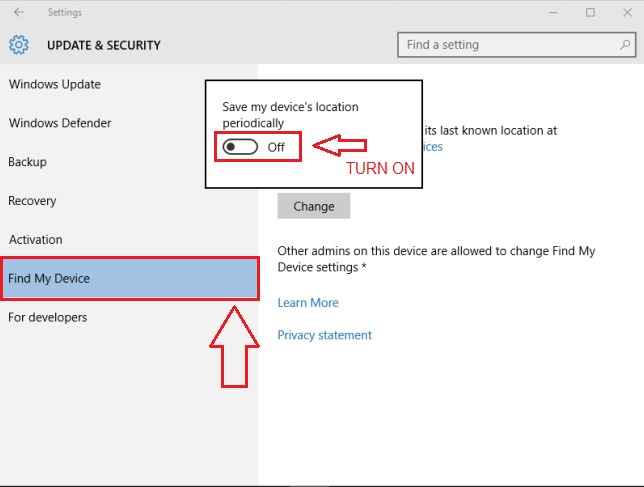 Cómo encender / apagar Encuentra la función de mi dispositivo en Windows 10