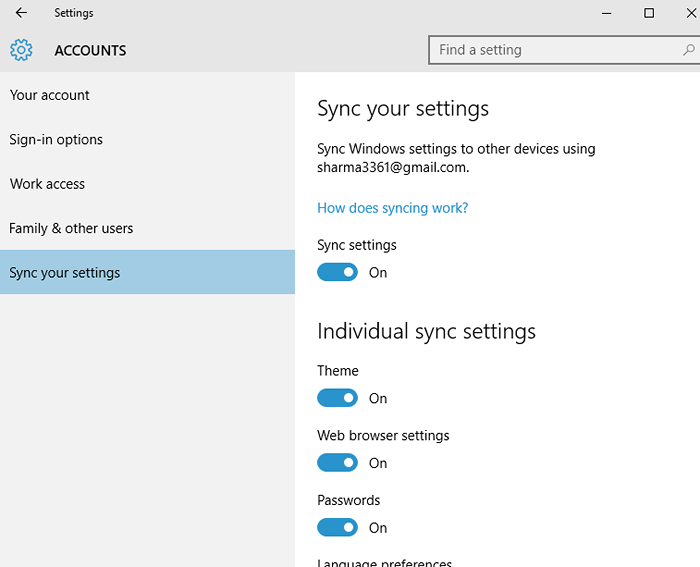 Comment activer / désactiver les paramètres de synchronisation dans Windows 10