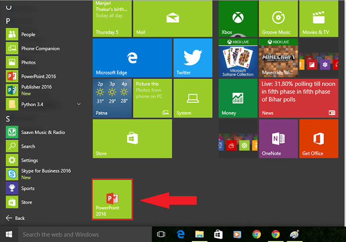 Pin powerpoint ke menu permulaan dan bar tugas di Windows 10