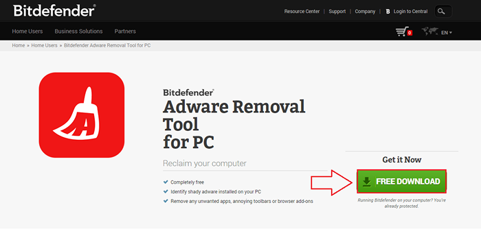 Keluarkan adware menggunakan alat adware bitdefender di windows 10
