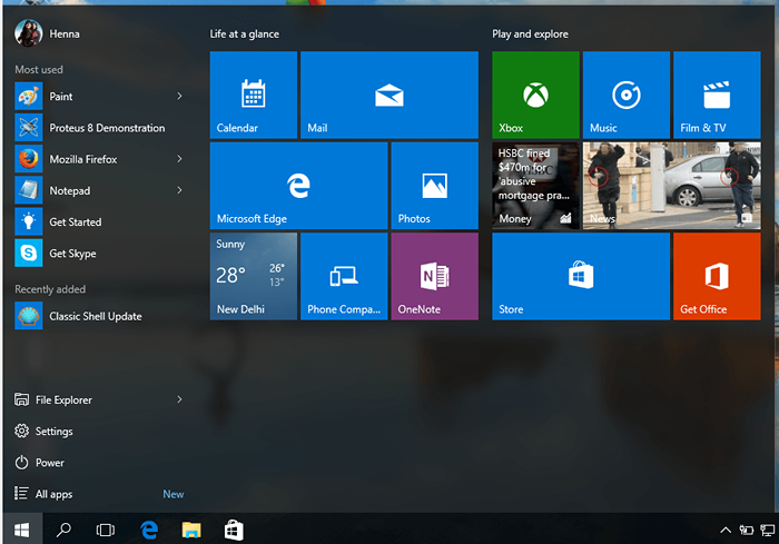 Kotak pencarian shift dari bilah tugas untuk memulai menu di Windows 10